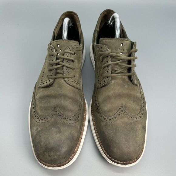 Cole Haan Lunargrand Mens 10 Green Suede Wingtip Oxford Shoes C11512 Sneaker - Picture 2 of 9